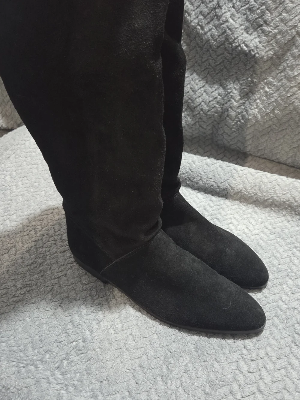 NEW Black Genuine Suede Flat Slouch Boots Made in Spain Size 8.5